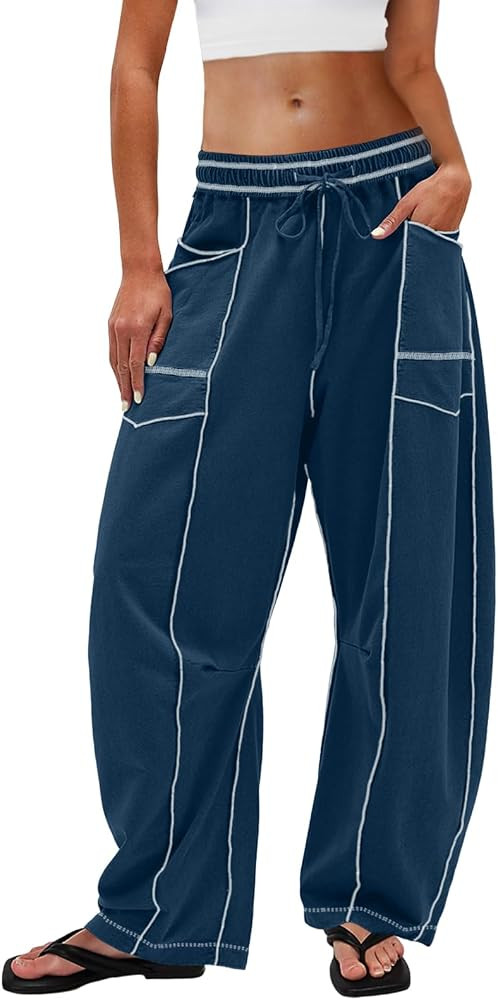 UNIANKIYA Womens Barrel Sweatpants Baggy Pants Wide Leg Sweat Pants Lounge Trousers with Pockets ... | Amazon (US)