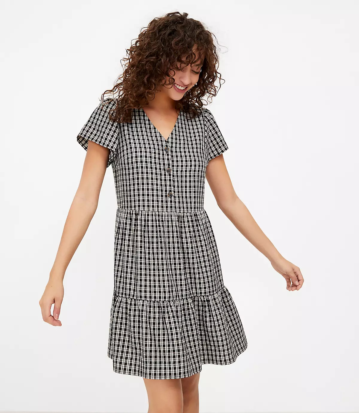 Plaid Tiered Swing Dress | LOFT
