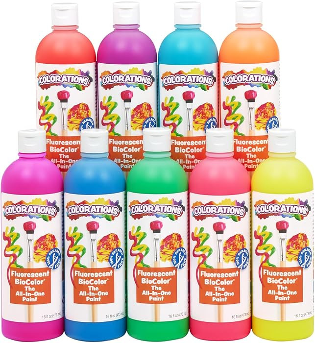 Colorations BioColor Paint, Fluorescent, 16 oz, Set of 9, Washable, Non-Toxic, Kids Paint, School... | Amazon (US)