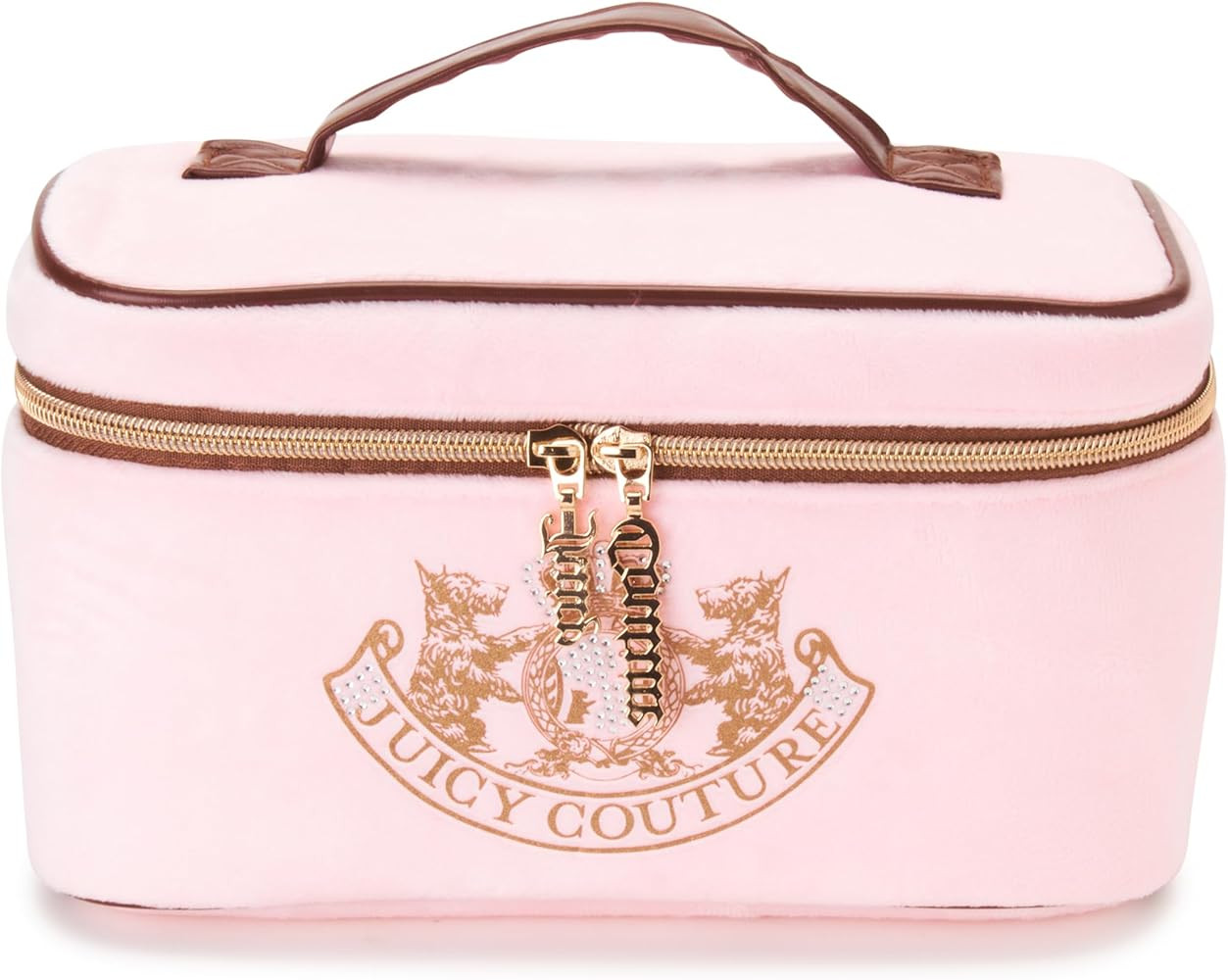 Juicy Couture Pink Makeup Bag Cosmetics Organizer Travel Essentials Train Case Gold Terroir Dog R... | Amazon (US)