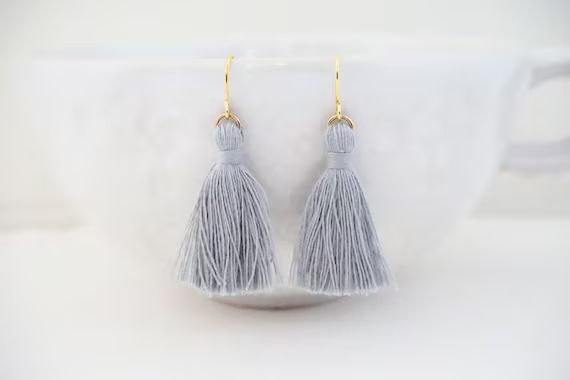 Light Grey and Gold Tassel Earrings | Etsy | Etsy (US)