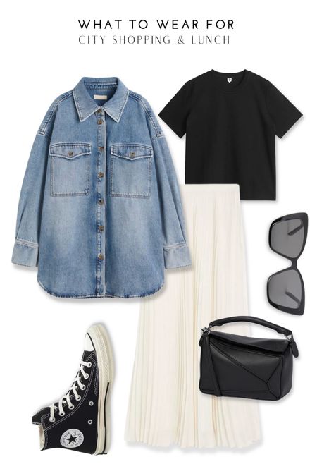 A casual spring look 👟 

M&S pleated midi skirt, basic black T-shirt, denim shirt, converse, Loewe puzzle bag, sunglasses 

#LTKeurope #LTKSeasonal #LTKstyletip