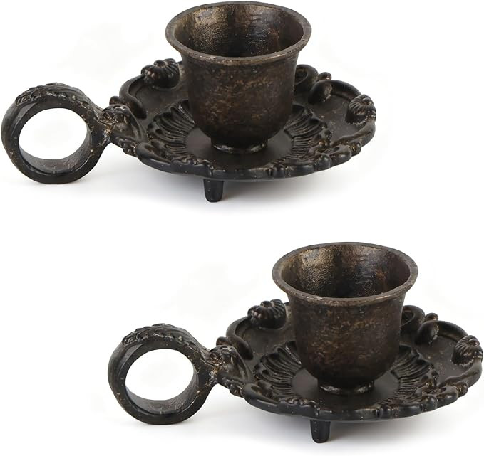 NIKKY HOME Vintage Small Brown Taper Candle Holders Set of 2, Handle Design | Amazon (US)