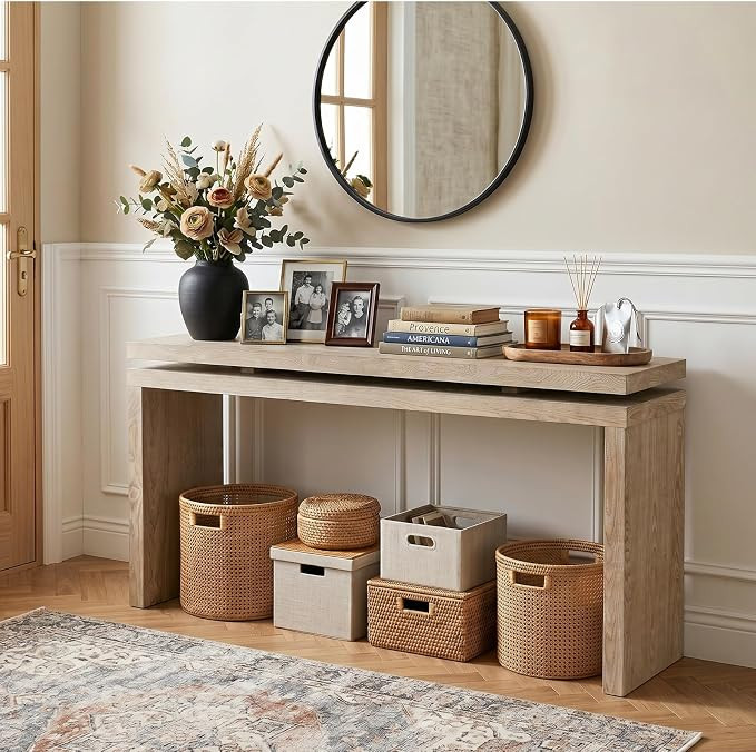 60 Inches Farmhouse Long Console Table, Distressed Wood Sofa Side Table, Interlayer Design, Accen... | Amazon (US)