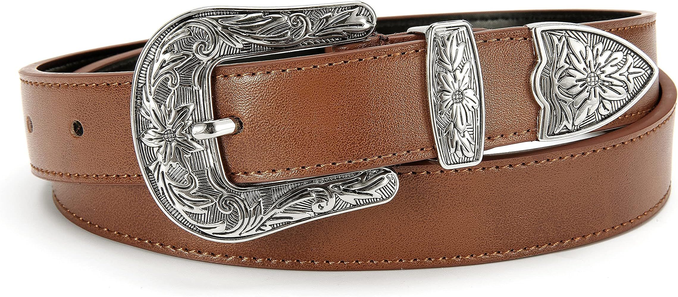 Western Belt for Women, 1.1" CR Cowboy Belt Leather Belts for Women, Country Belts for Women with Vi | Amazon (US)