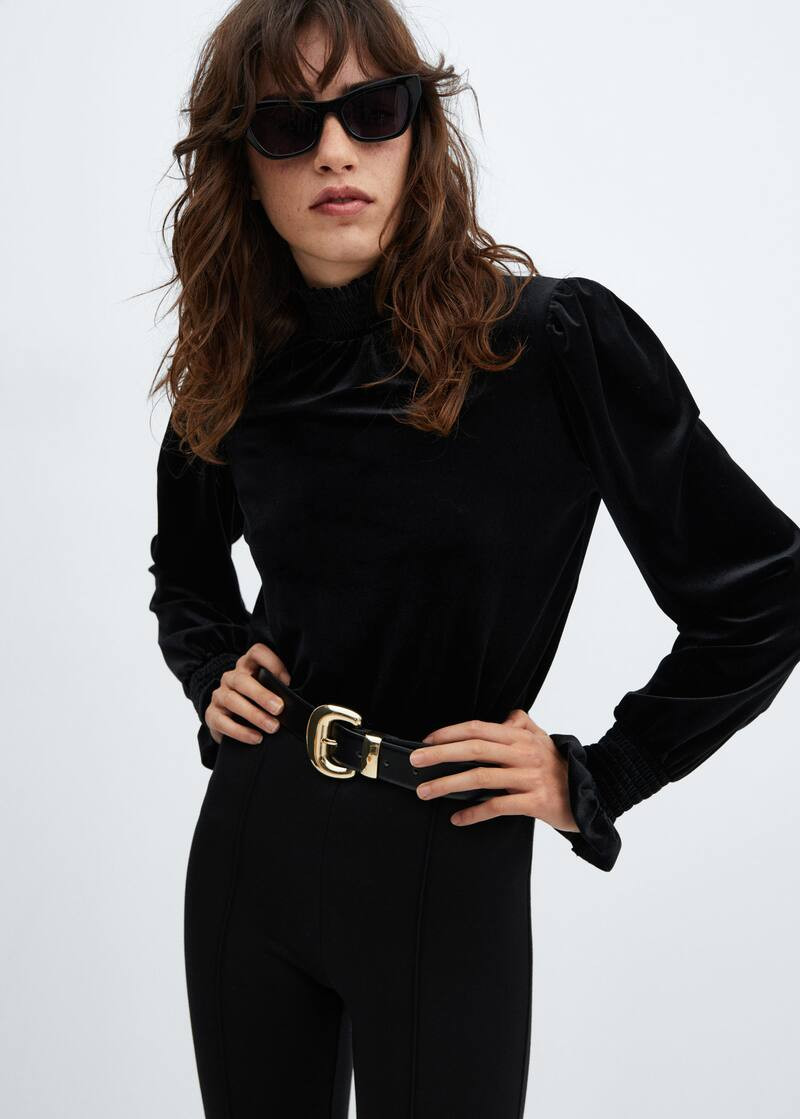 High-neck velvet blouse -  Women | Mango United Kingdom | MANGO (UK)