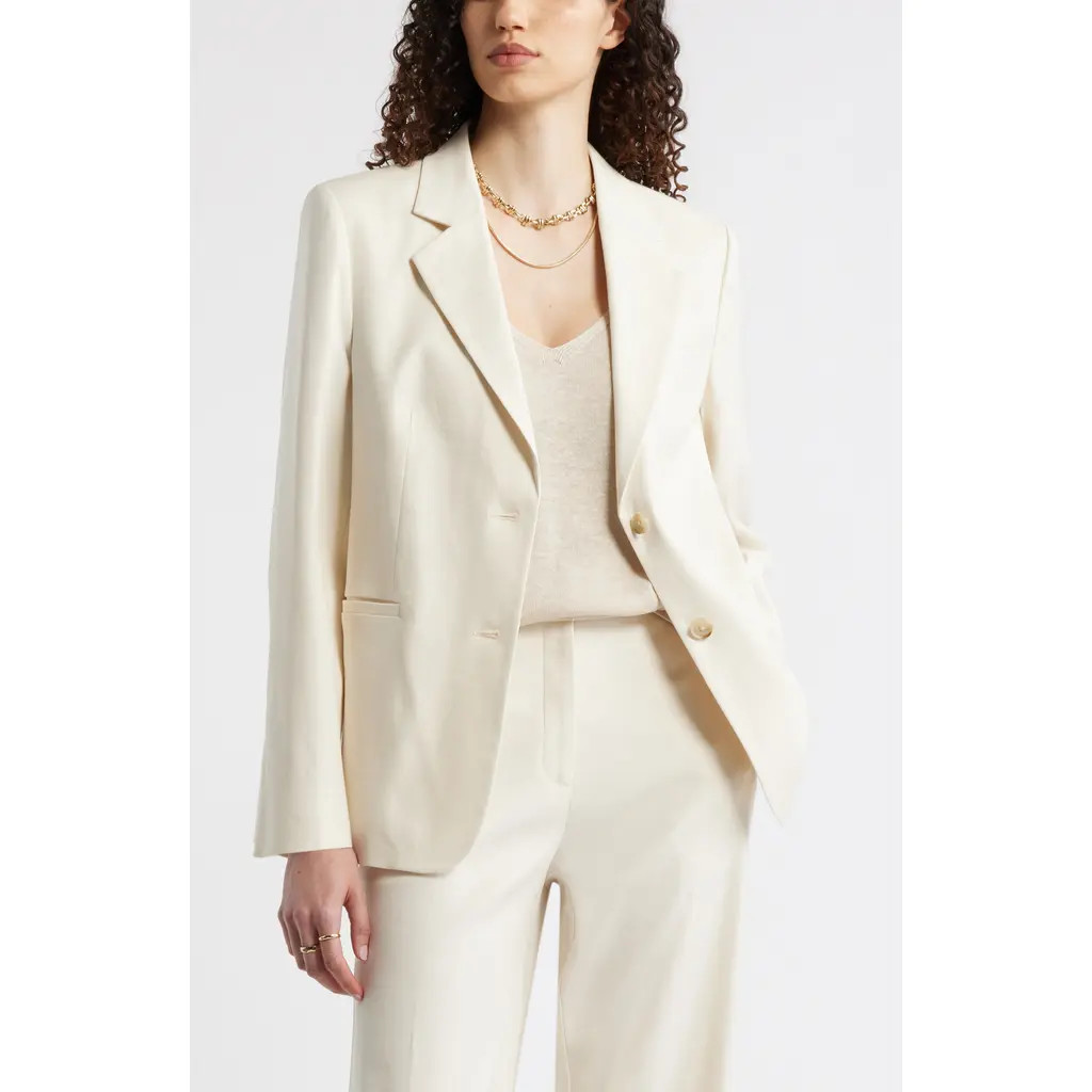 Nordstrom The Liv Linen Blend Boyfriend Blazer in Ivory Birch at Nordstrom, Size Xx-Large | Nordstrom
