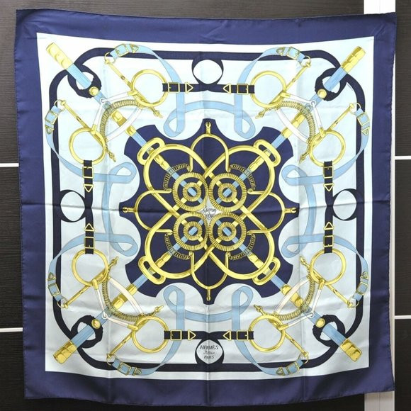 Authentic HERMES Carre 90 Scarf "Eperon D'or" Silk Blue Navy | Poshmark