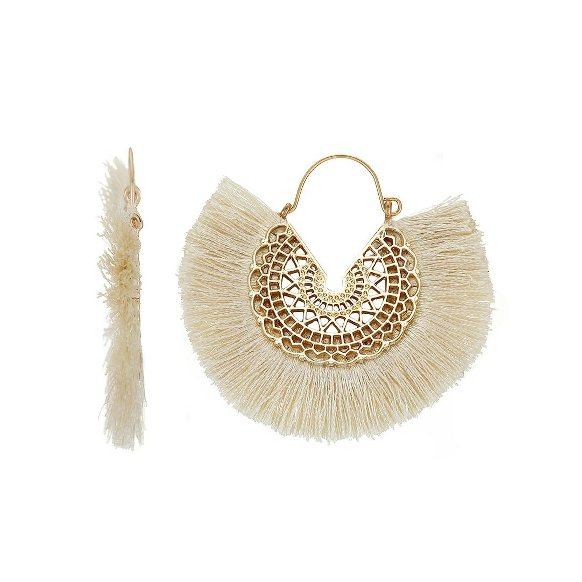 Time and Tru Women's Goldtone and Ivory Tassel Fringe Earring | Walmart (US)