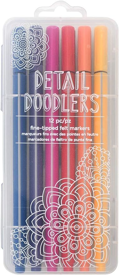 American Crafts 12 Piece Fine-tipped Felt Markers, Pens, Arts, Crafts, Drawing, Sketching, Colori... | Amazon (US)