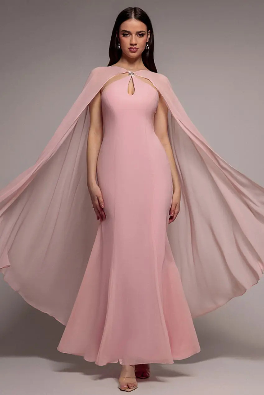 Light Pink Goddiva Multiway Cape Chiffon With Embellished Trim Maxi Dress | Debenhams | Debenhams UK