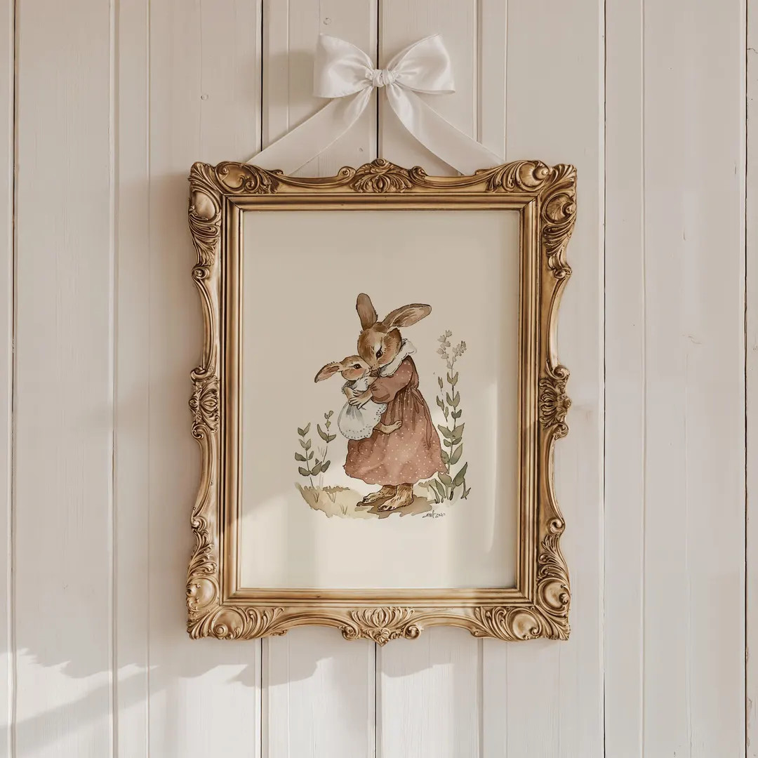 Vintage Bunny Nursery Print | Baby Girl Nursery Wall Art | Beatrix Style Rabbit Decor | Etsy (US)