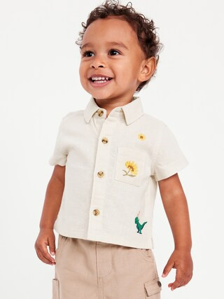 Embroidered Short-Sleeve Linen-Blend Shirt for Baby | Old Navy (US)