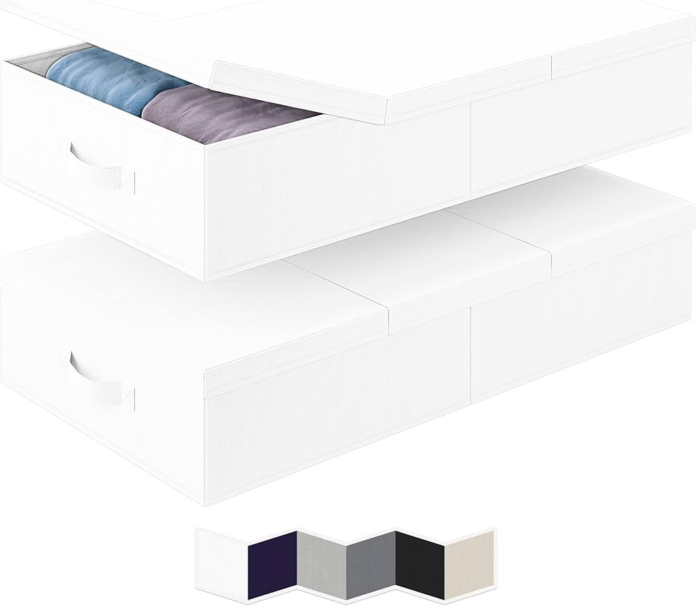 NEATERIZE Under Bed Storage Bins With Lids [Set of 2] Long Flat Stackable Underbed Storage Contai... | Amazon (US)