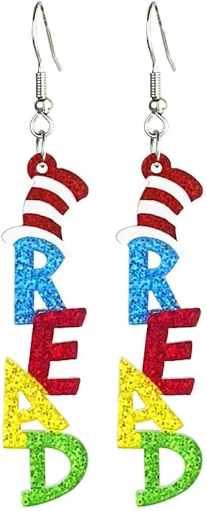 Colorful Teacher Earrings for Women Cartoon Animal Acrylic Cat in the hat Apple Graduation Earrin... | Amazon (US)