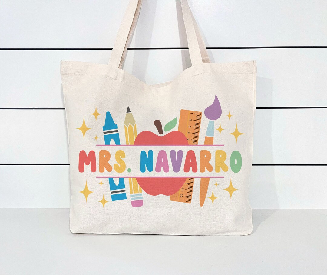 Retro Teacher Tote Bag, Rainbow Tote, Gift For Teacher, Personalized Teacher Bag, Teacher Tote Ba... | Etsy (US)