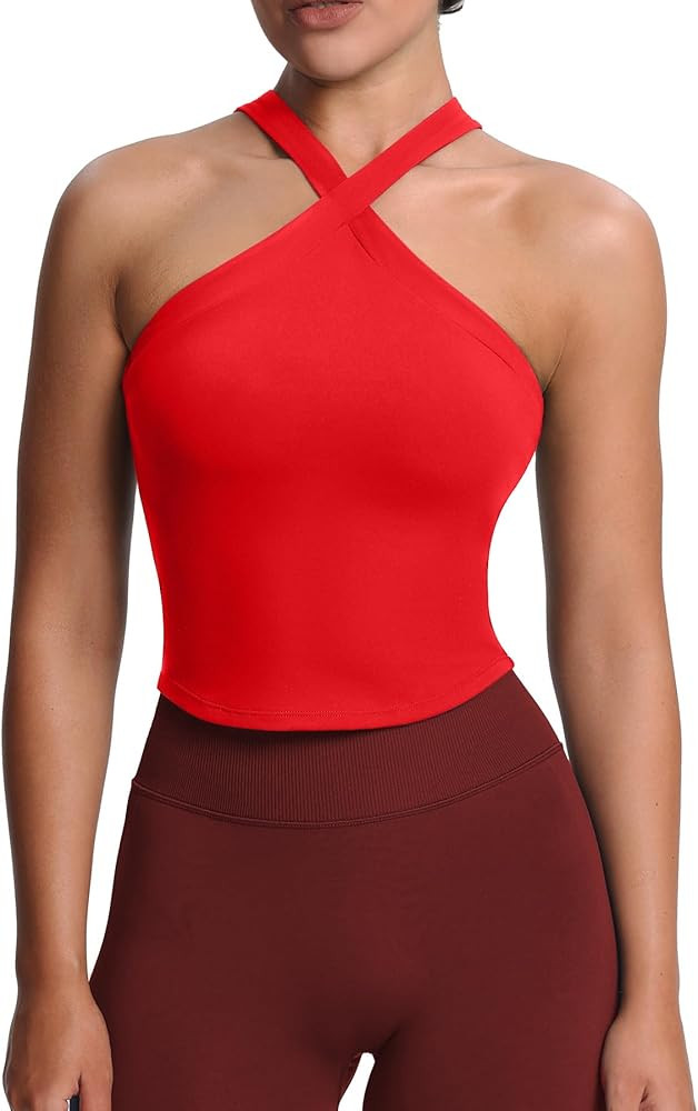 Aoxjox Women's Workout Cross-Neck Sport Bras Fitness Elanor Bra Yoga Crop Tank | Amazon (US)