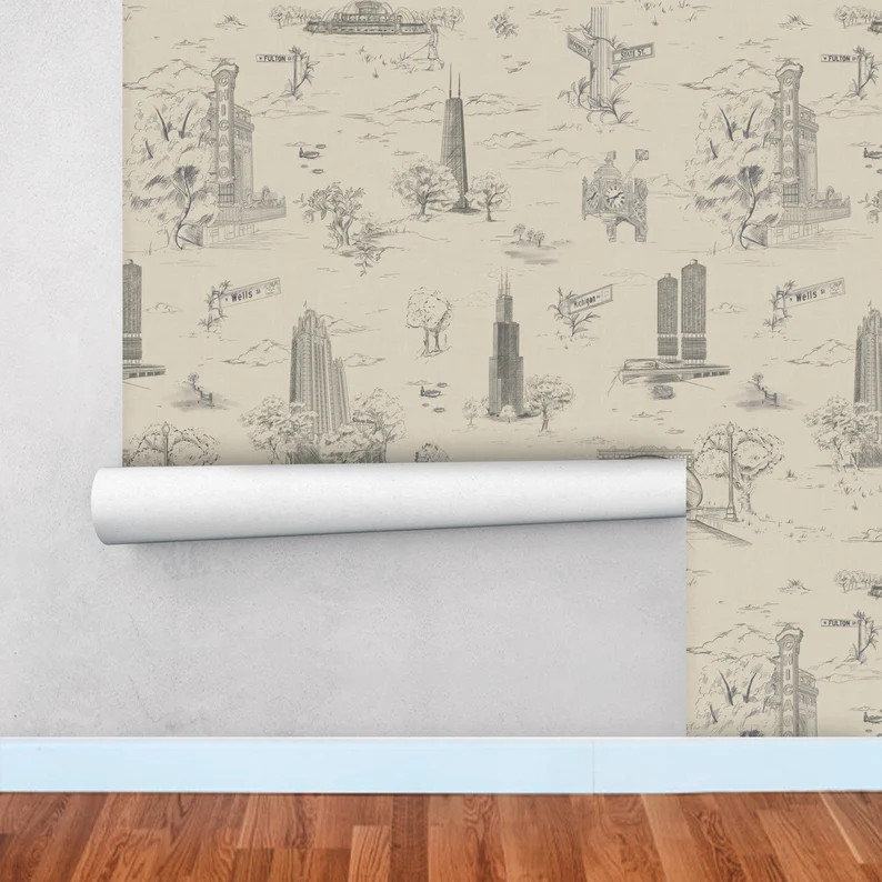 Chicago Toile De Jouy Wallpaper Panels - Etsy | Etsy (US)