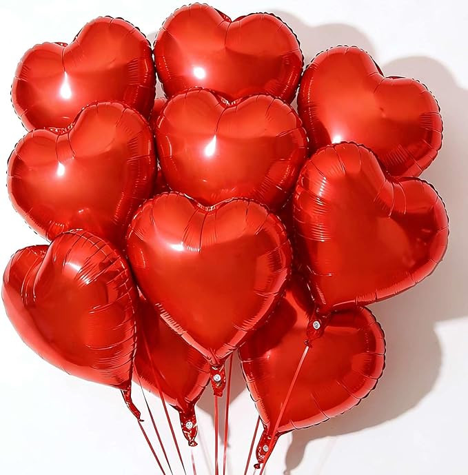10Pcs Red Foil Heart Shaped Balloons 18 Inch Heart Mylar Balloons For Baby Shower Wedding Valenti... | Amazon (US)