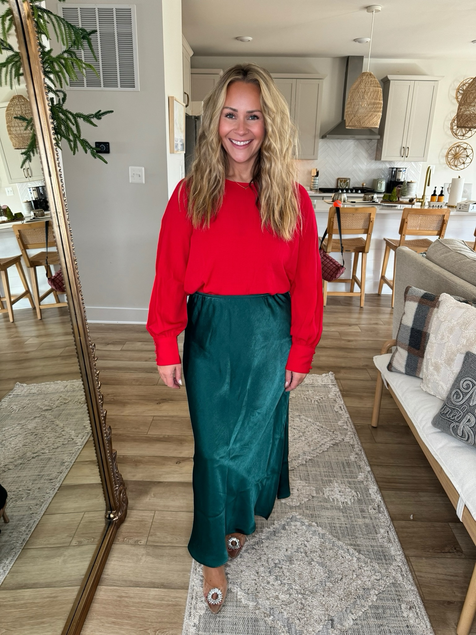 This outfit from Maurices screams Happy Holidays 🎄🎁 and it’s gorgeous!! Red blouse with a green satin midi skirt. I’m
wearing a Large in both. 

@maurices #mauricespartner #discovermaurices #maurices

#LTKHoliday #LTKstyletip #LTKmidsize