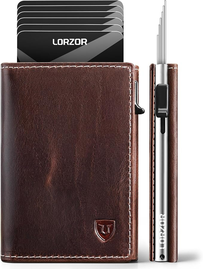 LORZOR Wallet for Men with Metal Card Holder, Pop Up Wallet, Finest Full Grain Leather Trifold Wa... | Amazon (US)