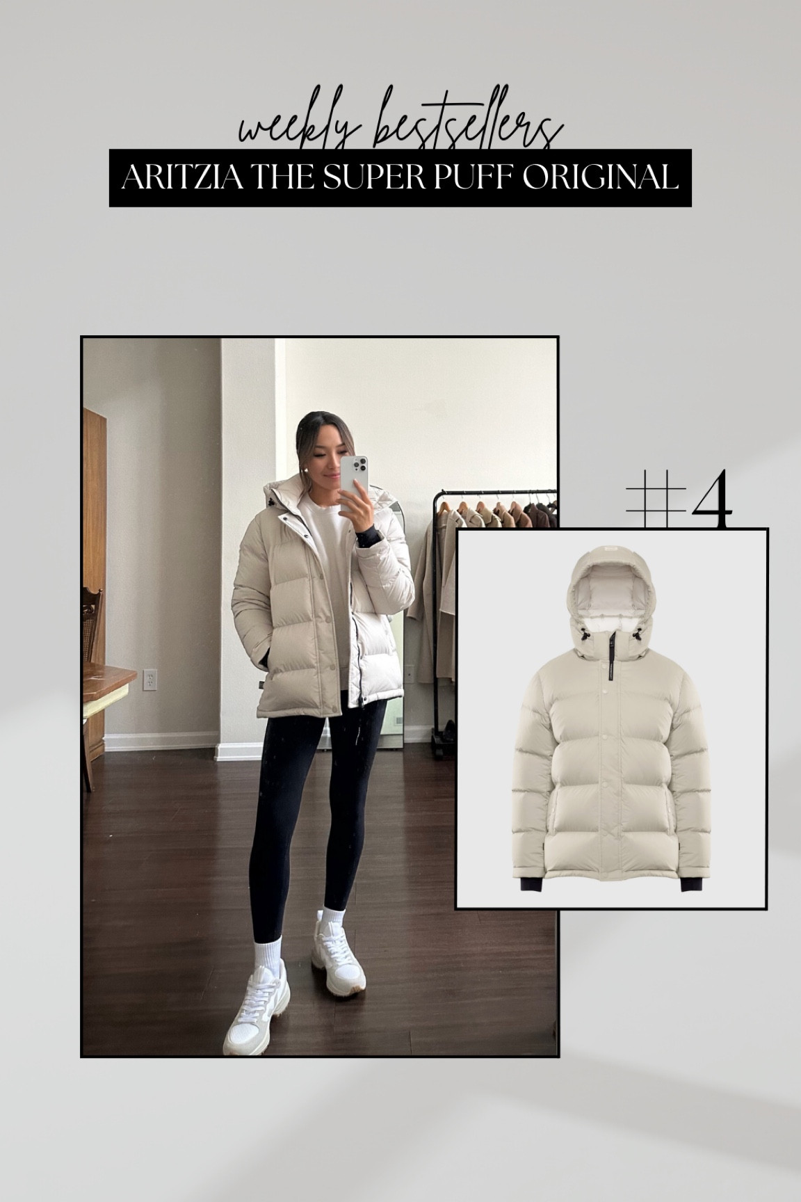 #4 bestseller - the aritzia super puff original 

• I’m wearing xs and the color halation gray [matte pearl is a similar alternative] 
• available in 40+ colors 
• water + wind resistant 
• removable hood 
• storm cuffs 
• also linked to the super puff mid length 

Winter style / jacket / puffer coat 

#LTKSeasonal #LTKstyletip