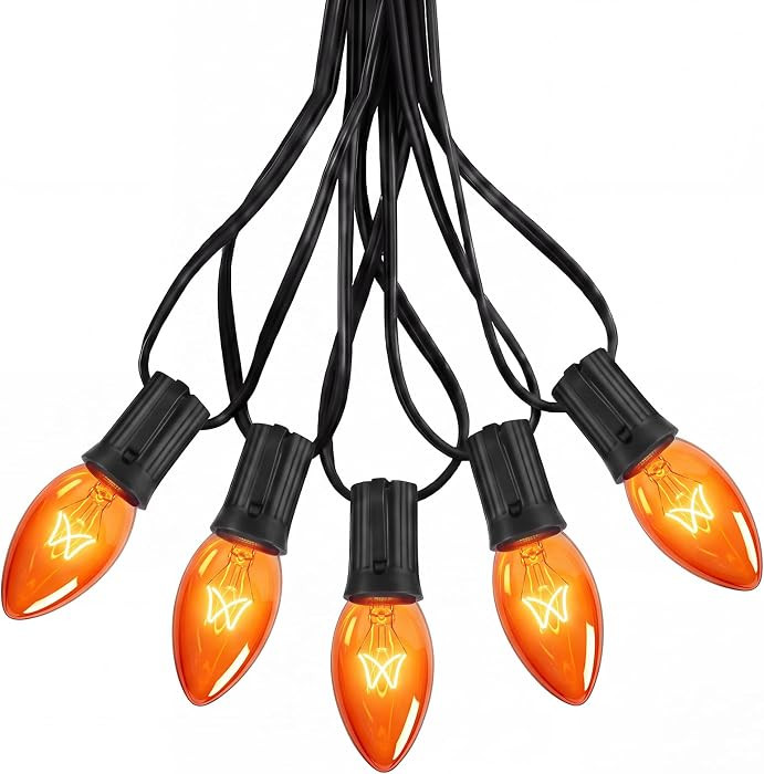 C9 Orange Halloween String Lights, 25Ft Christmas Outdoor String Lights with 26 Clear Orange Bulb... | Amazon (US)
