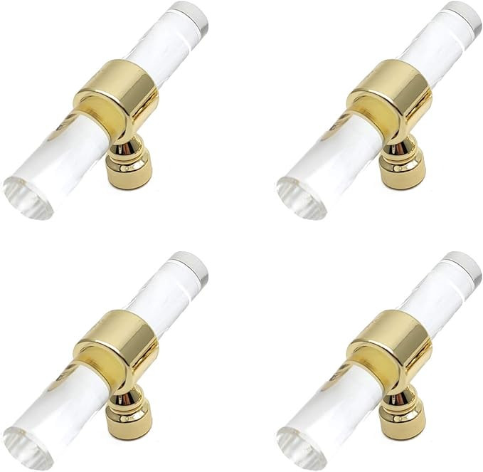 Cabinet Knobs Susenya T-Knob Gold and Acrylic Knobs Transparent Gold Single Hole 3.2x0.5x1.4"(LxW... | Amazon (US)
