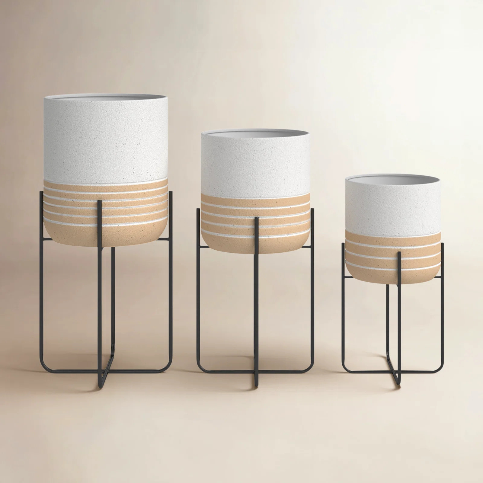 3 Piece Metal Indoor Outdoor Planter with Removable Stand Set | Wayfair North America