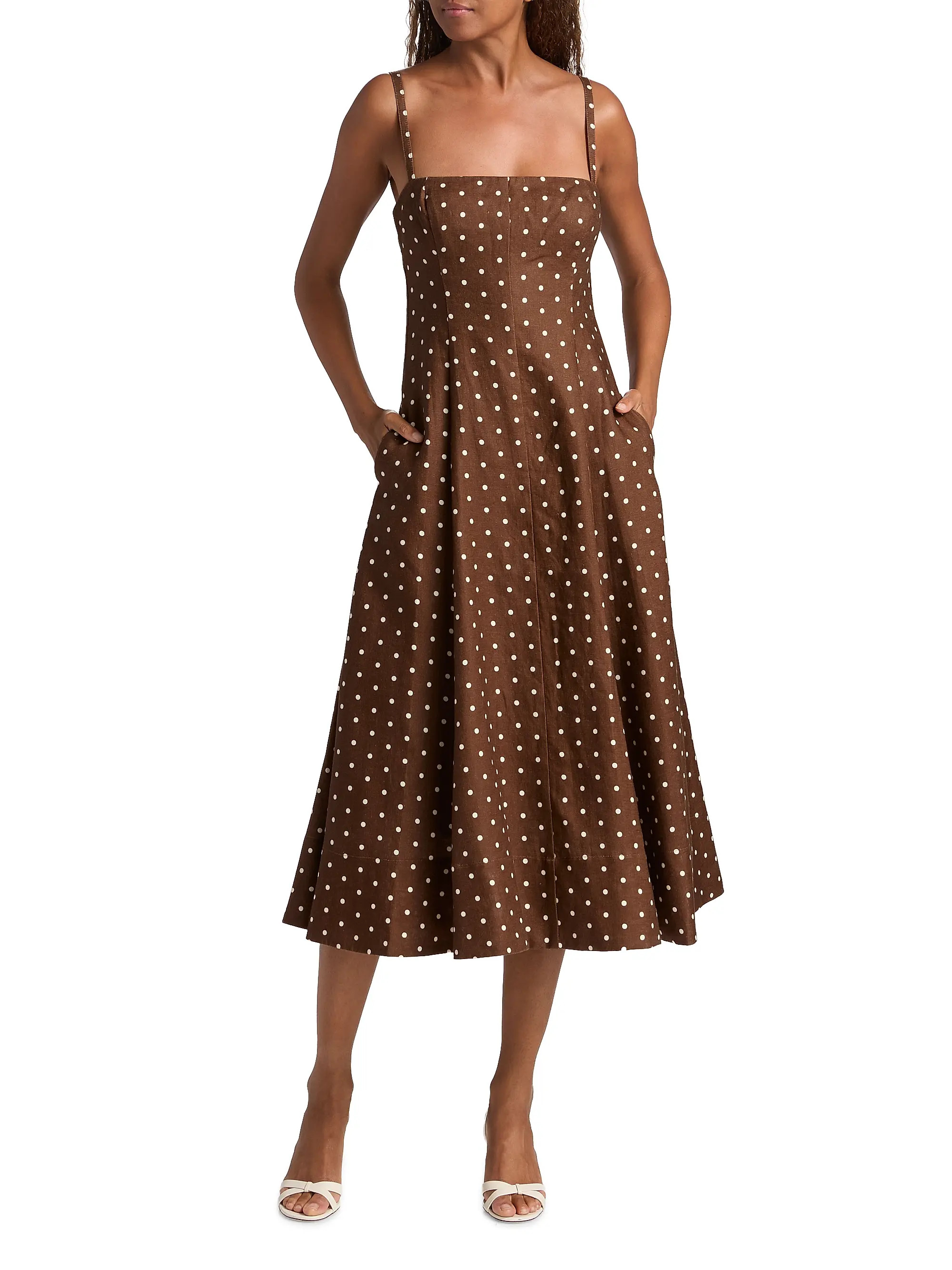 Cara Cara Gimlet Polka Dot Linen Midi-Dress | Saks Fifth Avenue | Saks Fifth Avenue