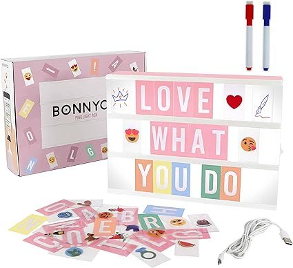 Amazon.com: Pink Cinema Light Box with 400 Letters & Emojis & 2 Markers - BONNYCO | Led Light Box... | Amazon (US)