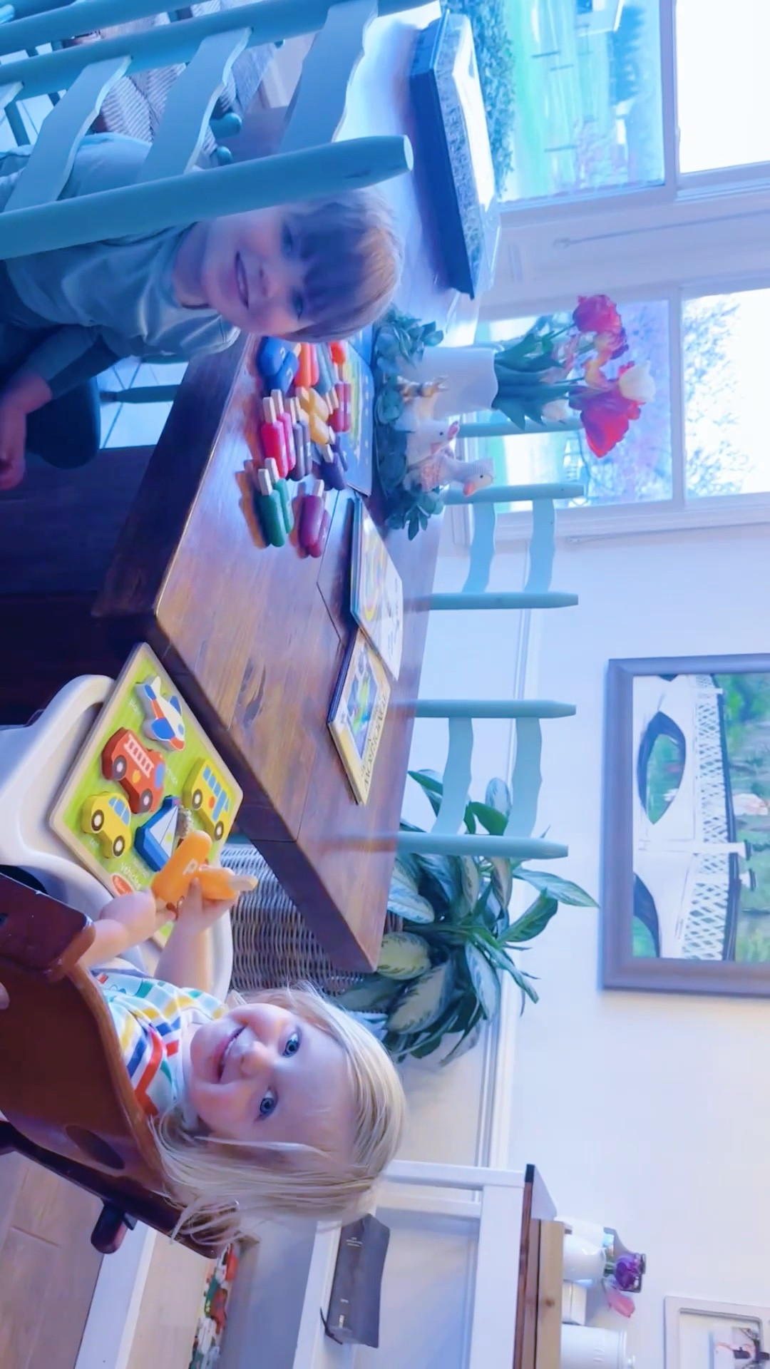 a sweet little rainy homeschool preschool morning around here 
🍎📚🗺️✈️🧩🚙📖🚂