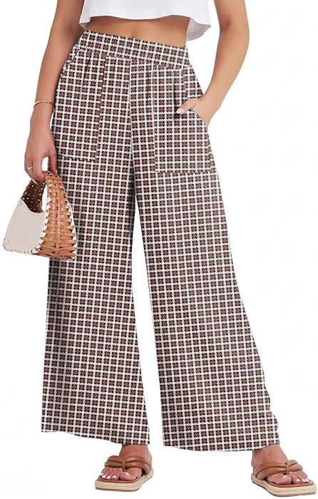 GRECERELLE Women Elastic High Waisted Wide Leg Pants Woman Casual Palazzo Trousers | Amazon (US)