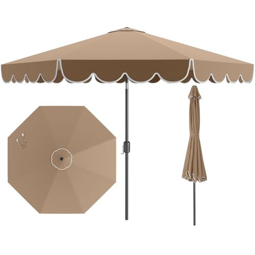 Tangkula 10 FT Patio Umbrella, 2-Tiers Scalloped Outdoor Table Market Umbrella with Tilt Adjustment, Crank, 8 Sturdy Ribs for Pool, Deck, Backyard (Coffee) | Amazon (US)
