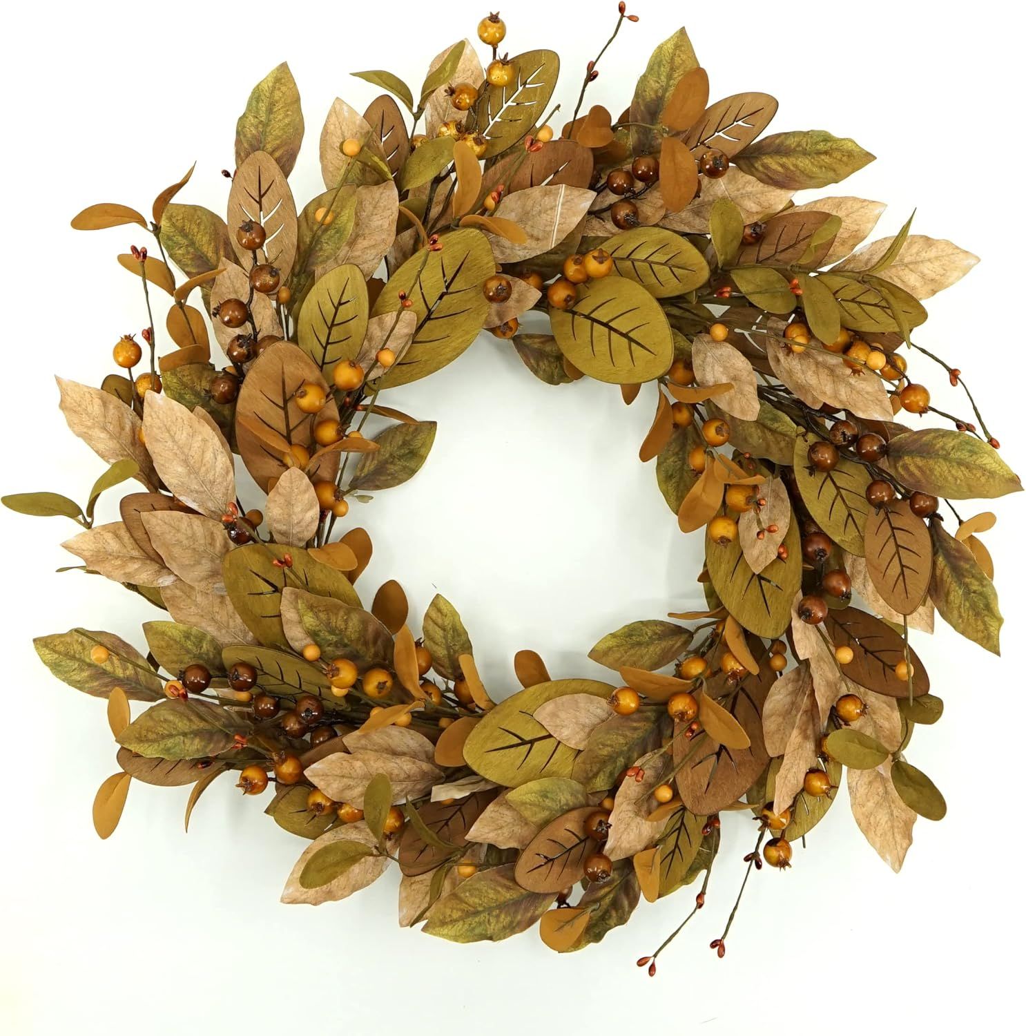 WreathDream 20'' Fall Wreath Autumn Wreath for Front Door with Brown Magnolia Leaves and Small Po... | Amazon (US)