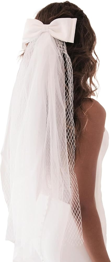 Bridal Veil Bachelorette Party Veil White Bow Wedding Veil Elegant Tulle Layer Hair Clip for Wome... | Amazon (US)