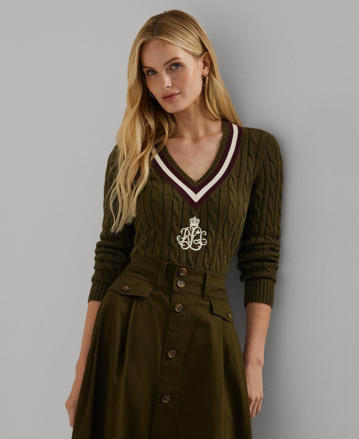 Lauren Ralph Lauren Women's Cable-Knit Cotton Cricket Sweater - Green | Macy's