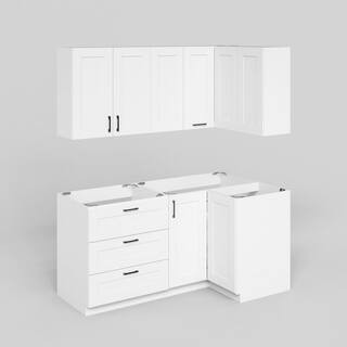 70 in. W x 40 in. D x 34.65 in. H Ready-to-Assemble Wood Corner Kitchen Cabinet Set in White Without Countertop | The Home Depot