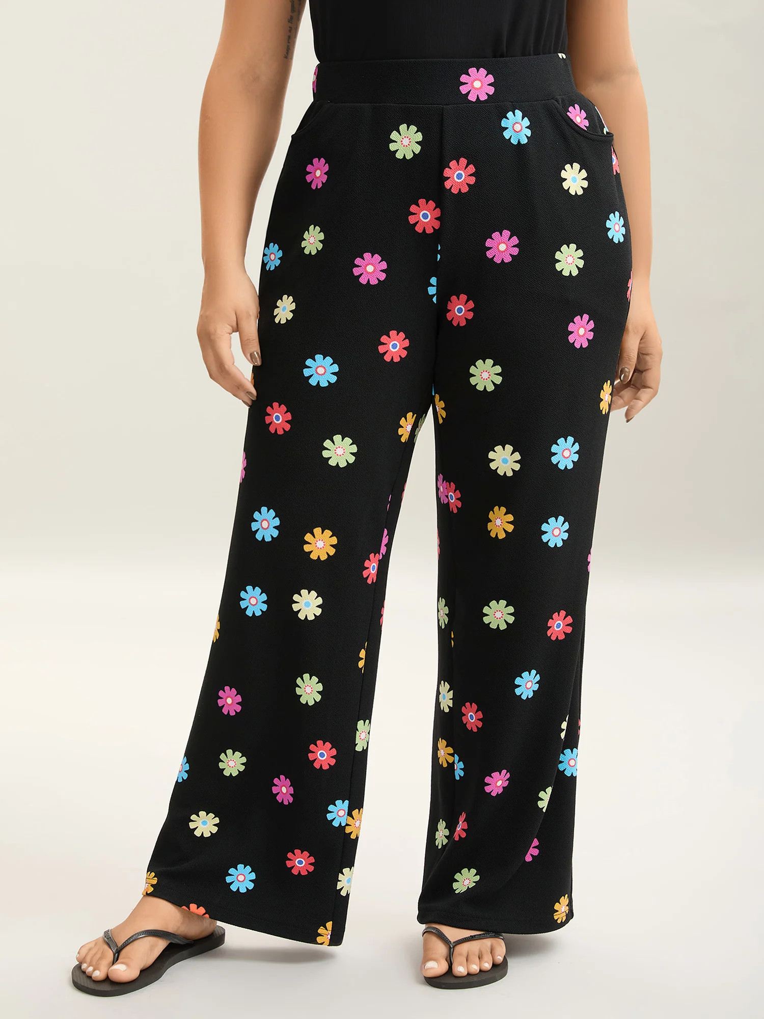 Multi-Color Floral Print Flared Pants | Bloomchic