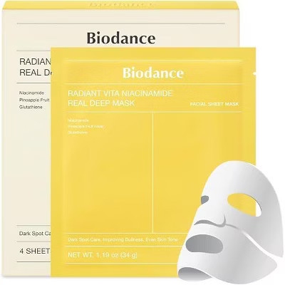 Biodance Radiant Vita Niacinamide Real Deep Mask (4 Sheets x 1.19 oz.) Face Sheet Masks for Dark Spot Care, Even Skin tone | Target