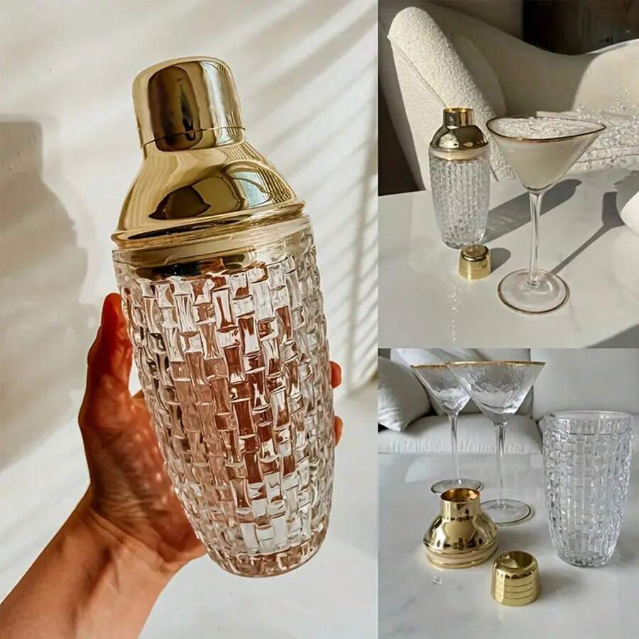 1pc 500ml Gold-Plated Glass Cocktail Shaker Mixer - 13oz, 20cm / 8 Inch, 8.5cm / 3.3 Inch, For Ho... | SHEIN