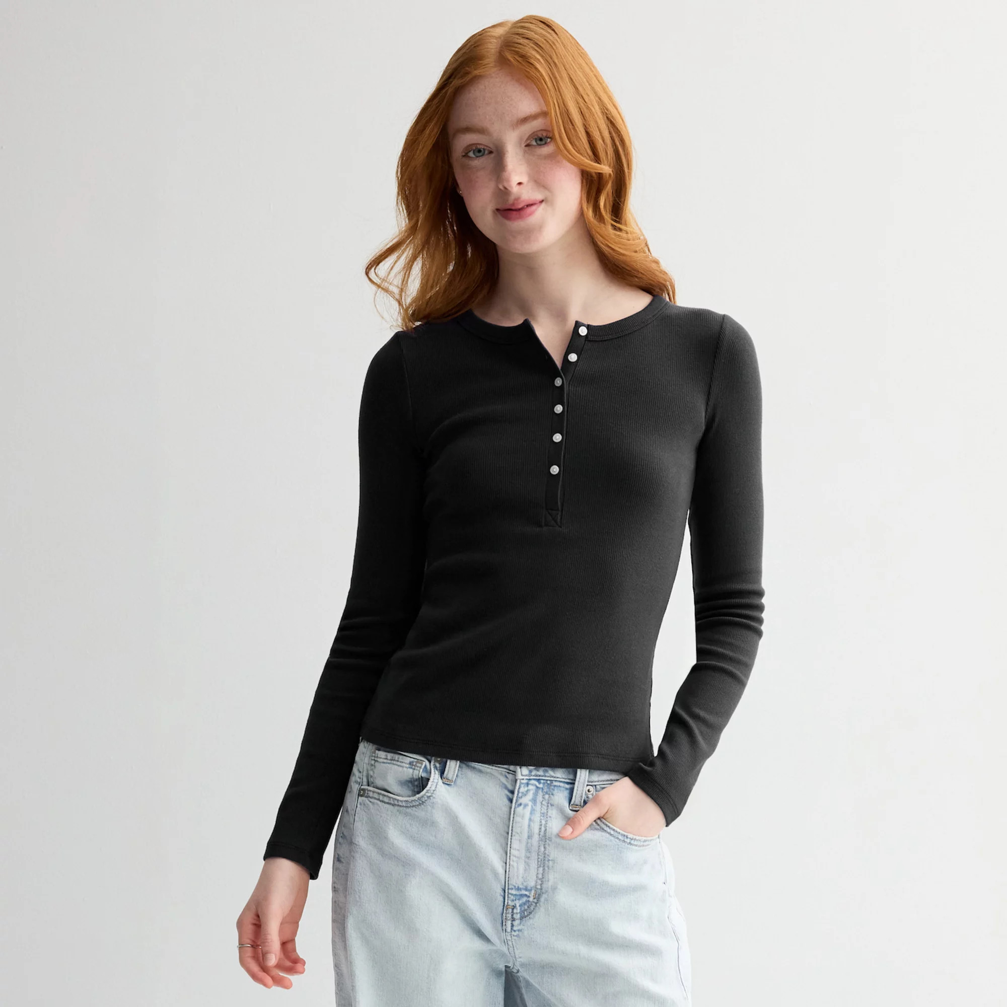 Juniors' SO® Long Sleeve Henley Top | Kohl's