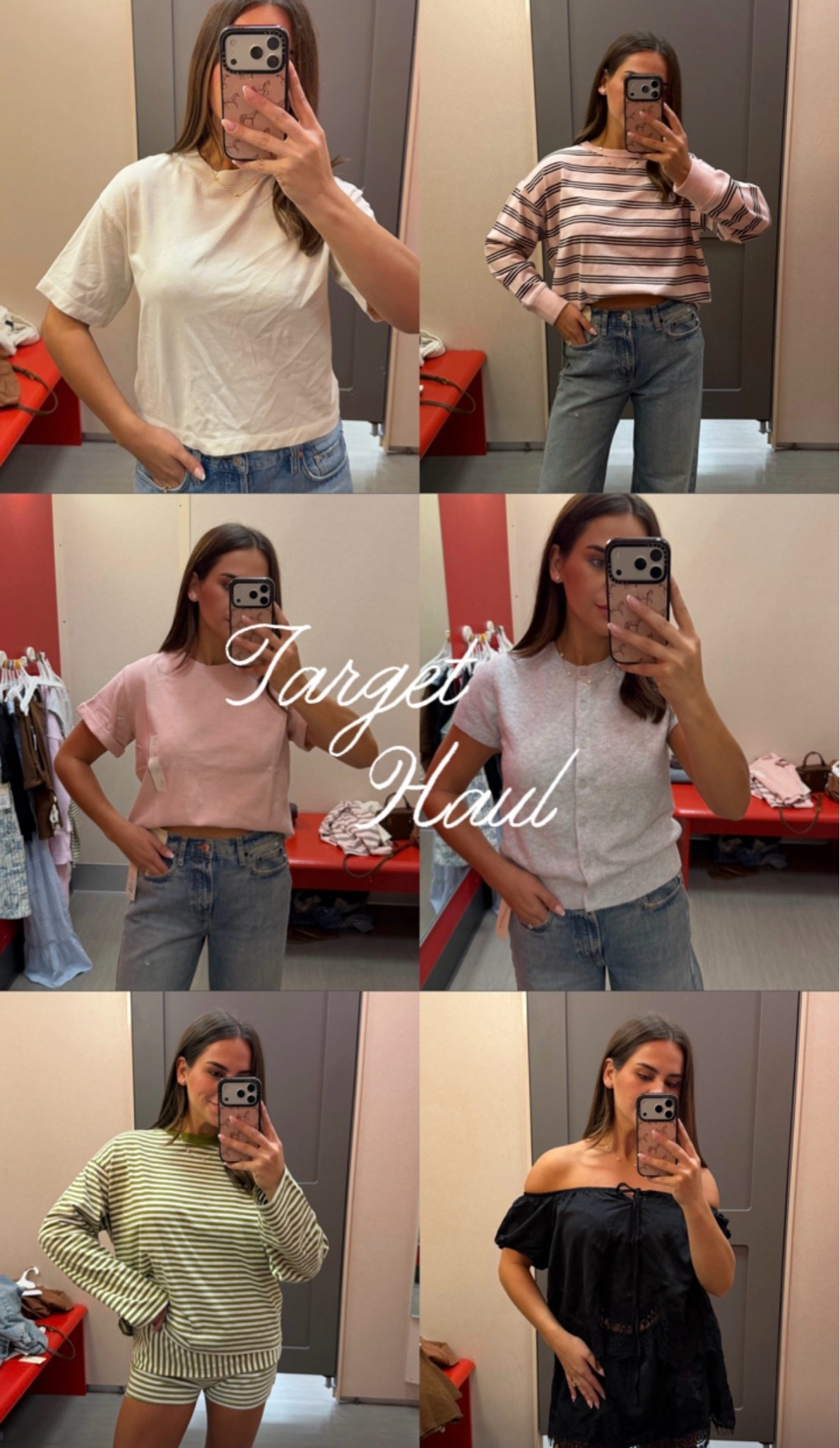 Everything I tried on from Target!!! I sized down to a medium in the green striped shorts and they do unfold!!!

Cropped tee: XS
Jeans: 2
Pink Striped long sleeve: S
Pink cuffed sleeve tee: M
Gray sweater: M
Green striped top: S
Green Striped shorts: (tried on large, bought medium) 
Black lace top: Medium
Black lace skirt: Small
Floral dress: 4

#LTKootd #LTKmomlife #LTKPetite