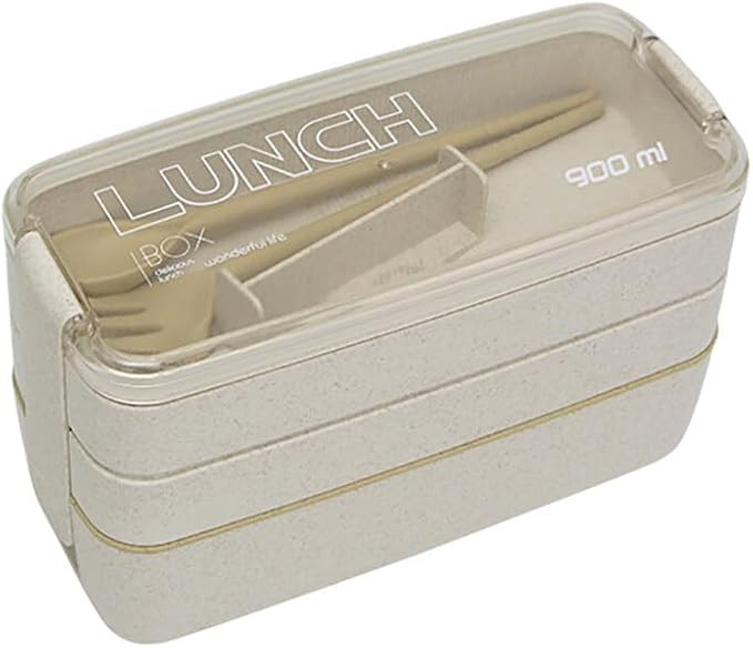 Adult Lunch Box Square 3 Compartment 900ML Sealed Bento Box 3 Layers All-in-One Stackable Bento B... | Amazon (US)