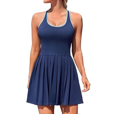 ATTRACO Women Tennis Dress with Built in Shorts and Bra Pleated Golf Dress Seamless At… | Amazon (US)