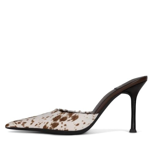 Wnshonzy Cow Print High Heels for Women Heeled Sandals Stiletto Pumps Fur Mule Pointed Closed Toe Slip on Kitten Slides Sandal Summer Party Dressy Heel Slingback Casual | Amazon (US)