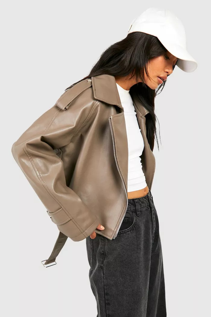 Crop Faux Leather Moto Jacket | boohoo (US & Canada)