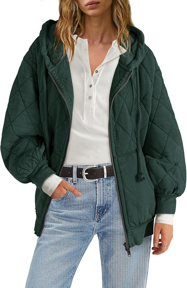 Yanekop Womens Lightweight Quilted Jacket Oversized Zip Up Hoodies Casual Long Sleeve Jacket Warm... | Amazon (US)