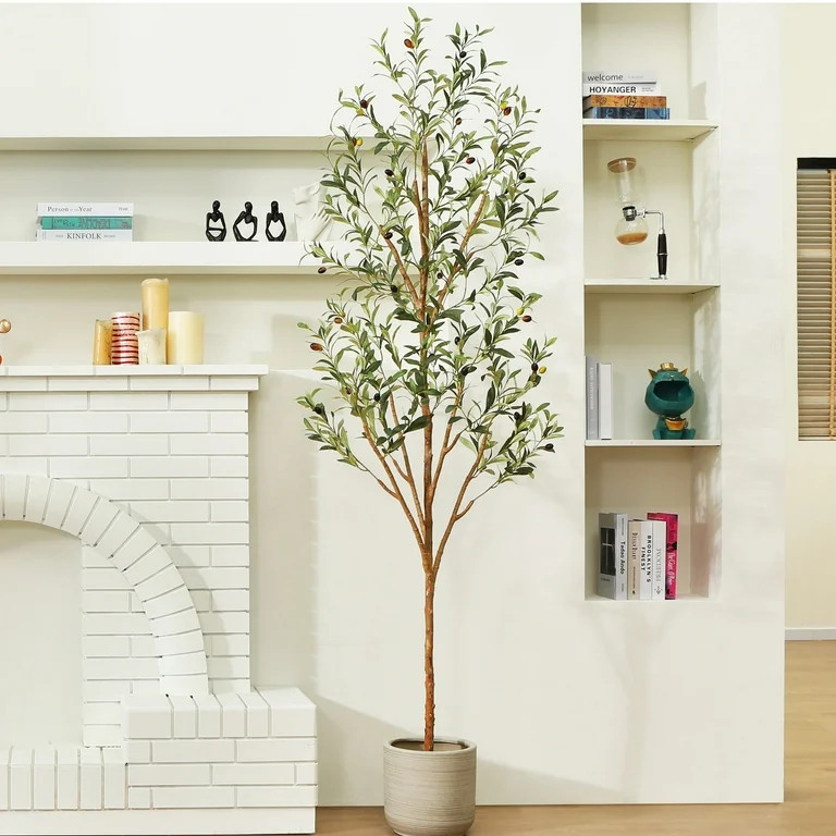 7 ft Artificial Olive Plants with Realistic Leaves and Natural Trunk, Silk Fake Olive Tree in Bla... | Walmart (US)