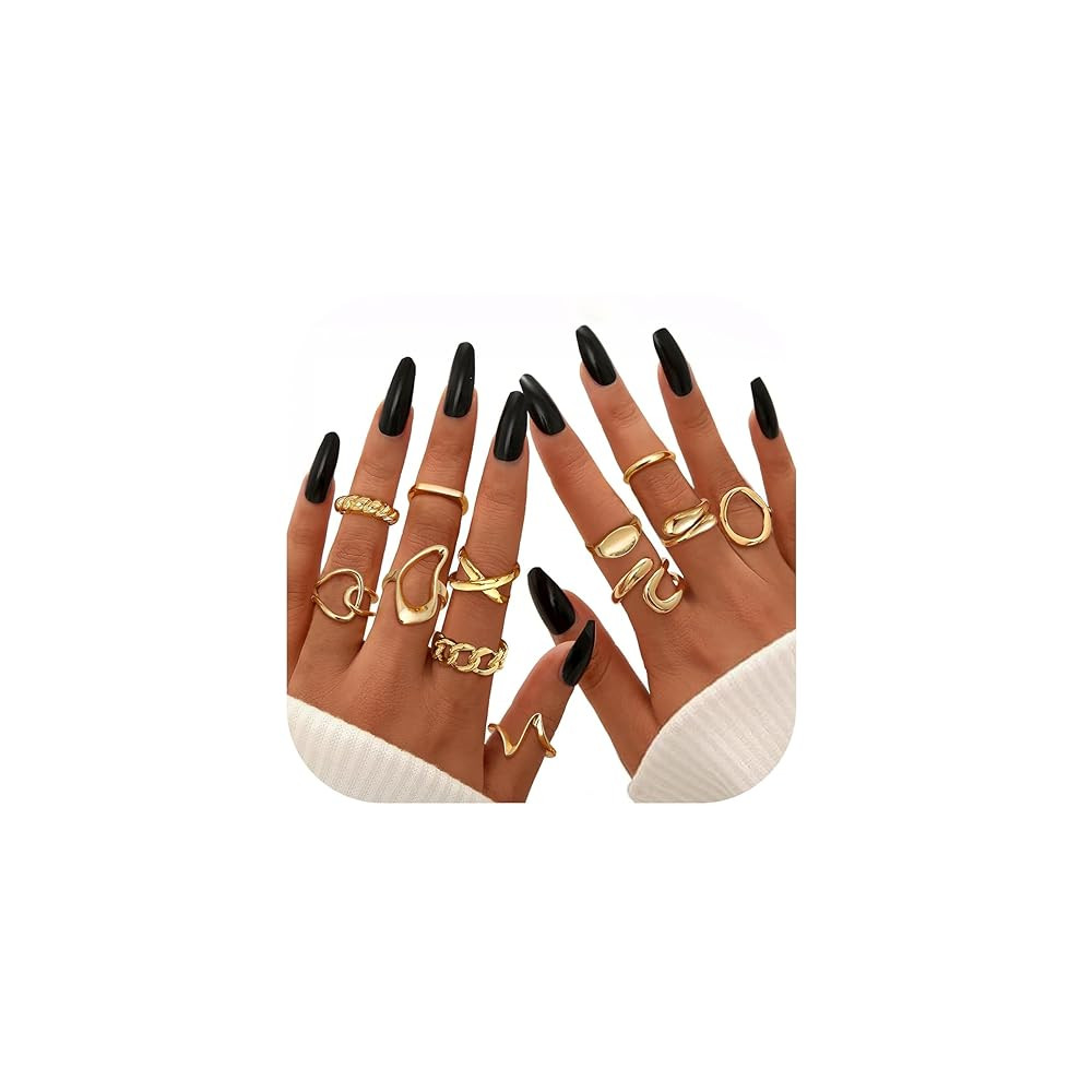 THUNARAZ 12 PCS Stackable Gold Rings for Women Adjustable Open Chunky Rings,14K Gold Plated Twist... | Amazon (US)